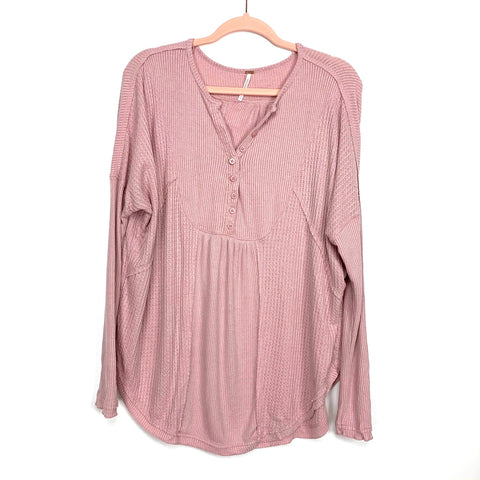 Free People Pink Flowy Long Sleeve Half Button Up Round Hem Top- Size XS