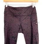 Lululemon Deep Wine Crop Legging with Black Pattern and Side Zipper Pocket- Size 4 (Inseam 17”)