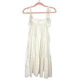 Umgee White Tiered with Raw Hem and Tassel Tie Straps Babydoll Dress- Size S