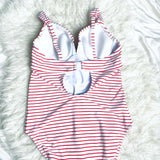 Fig Leaves Red and White Striped Padded One Piece- Size 38D