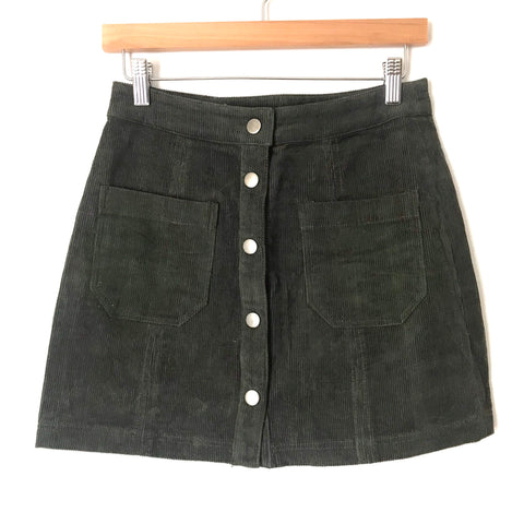 Vestique Olive Green Corduroy Skirt with Front Pockets NWT- Size S