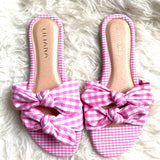 Liliana Pink Gingham Double Tie Strap Slides- Size 6.5 (BRAND NEW)