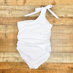 Pink Desert White Ribbed One Shoulder Bow One Piece- Size XL (sold out online, see notes)