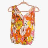 Emily Wonder Bright Floral Shoulder Tie Elastic Hem Surplice Top- Size S