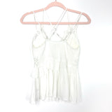 La Miel White Crochet Top Ruffle Criss Cross Back Tank Top- Size S