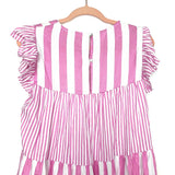 Entro White/Light Pink Striped Ruffle Shoulder Dress NWT- Size S