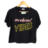 Lelis Black “Weekend Vibes” Graphic Crop Top NWT- Size M