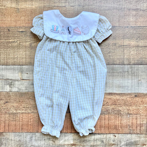 Smocked by Stellybelly Thanksgiving Embroidered Jumpsuit- Size 3M