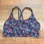 Lululemon Black Floral Strappy Back Sports Bra- Size 12