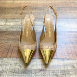 Tory Burch Cork Gold Toe Slingback Heels AUTOGRAPHED- Size 7