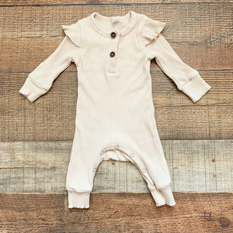 No Brand Tan Ribbed Jumpsuit- Size ~0-3M (See Notes)