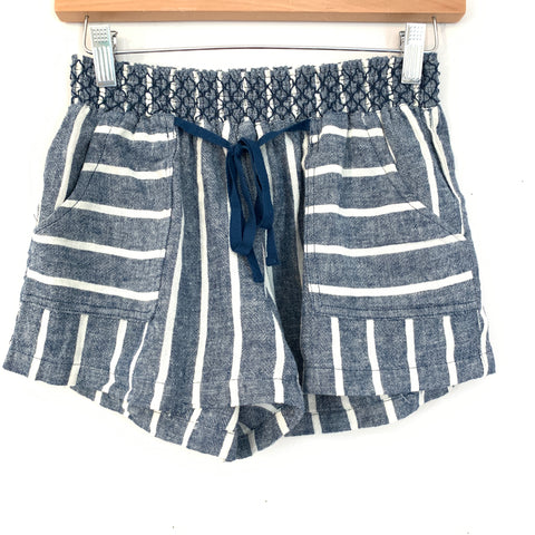 Bebop Blue Linen Blend Drawstring Shorts- Size M