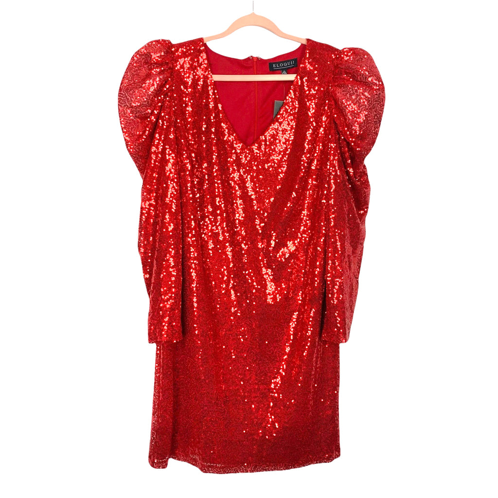 Eloquii Red Sequin V-Neck Puff Sleeve Dress NWT- Size 14 (sold out onl The Saved Collection Eloquii Red Sequin V-Neck Puff Sleeve Dress NWT- Size 14 (sold out onl The Saved Collection