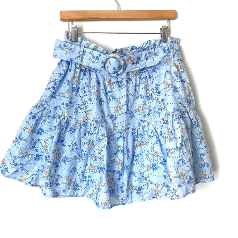 Glamorous Collection Light Blue Floral Eyelet Belted Skirt NWT- Size 10 (fits more like a 6/8)