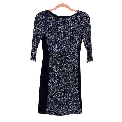 Lauren Ralph Lauren Black/Blue Printed Long Sleeve Dress- Size 2P