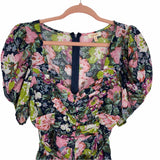 A Peach Floral Print Belted Romper- Size M