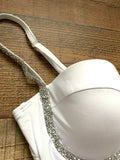 Missguided White Diamante Trim One Piece NWT- Size 4 (sold out online, see notes)