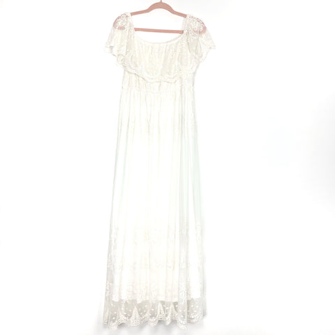 Baevely Off White Lace Off The Shoulder Maxi Dress- Size M