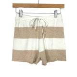 No Brand Khaki and Cream Striped Ribbed Drawstring Shorts- Size S