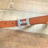 Brown H Silver Buckle Belt- Small/Medium
