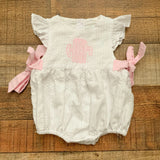 C&L White Embroidered "HHM" Side Bow Bubble Romper- Size 3M