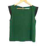 Alice & Olivia Green Silk Top with Lamb Leather Cap Sleeves- Size XS