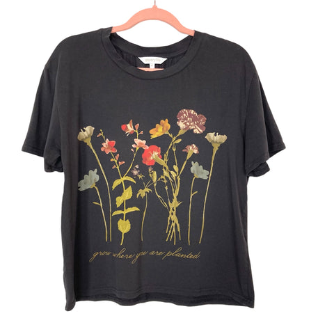 Amaryllis Washed Black Flower Graphic Tee- Size M