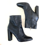 Steve Madden Black Leather Heel Booties with Side Zipper- Size 9 (see notes!!)