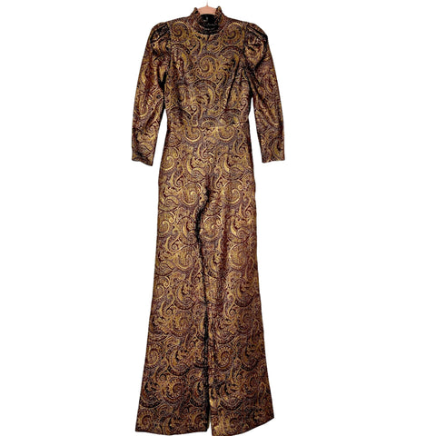 Alice + Olivia Gold Metallic Puff Sleeve Wide Leg Jumpsuit NWT- Size 0 (sold out online)