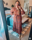 Scoop Brick Orange/Blue Maxi Belted Shirt Dress NWT- Size L (12-14)