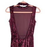 Banjul Wine Velvet Mock Button Neck with Open Back Floor Length Dress- Size S