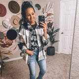 Miss Sparkling White/Black/Grey Plaid Shacket- Size S
