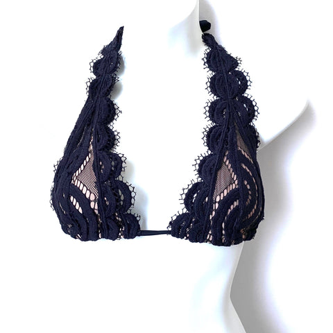 PilyQ Black Lace Overlay Bikini Top- Size M (TOP ONLY)