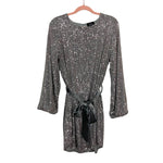 Vici Pewter Sequin with Velvet Tie Belt Dress- Size XL