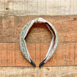 No Brand Cream/Pink/Green Floral Top Knot Headband