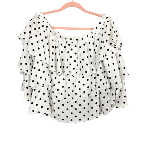 Vici White with Black Polka Dots Off the Shoulder Ruffle Top- Size XL (see notes)