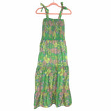 Shein Green Floral Smocked Bodice Tie Strap Dress- Size S