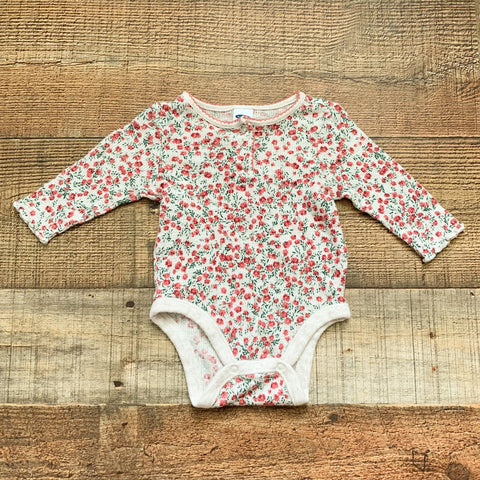 Old Navy Tan Floral Print Onesie- Size 0-3M