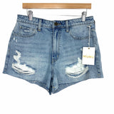 Show Me Your Mumu Light Wash Distressed Denim Shorts NWT- Size 27