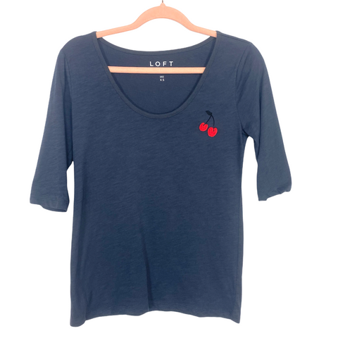Loft Navy with Embroidered Cherries Tee NWT- Size XS