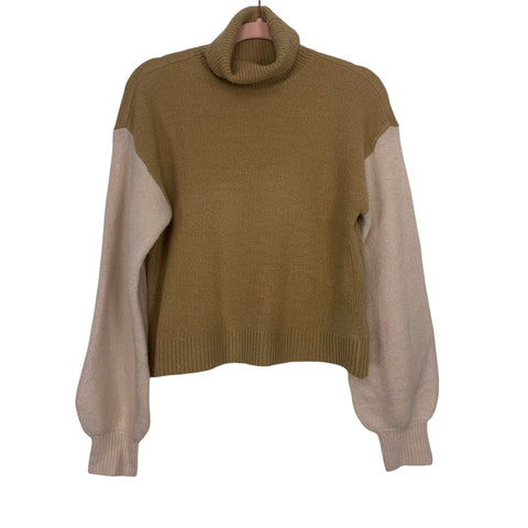 Justfab Tan/Pink Bubble Sleeve Turtleneck Sweater- Size XS