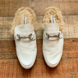Steve Madden Jill White Leather Faux Fur Mules- Size 8