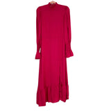 Karlie Hot Pink Smock Mock Neck Puff Sleeve Midi Dress- Size M