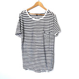 Banana Republic White and Black Striped Front Pocket Tee- Size L