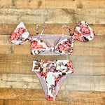 Maaji White Floral Removable Puff Sleeve Padded Bikini Top NWT- Size XL (we have matching bottoms)