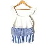 Crown & Ivy White and Blue Ruffle Top NWT- Size M