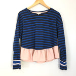 Deletta Blue Striped Top with Pink Sheer Hem- Size S