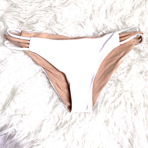 L*SPACE White/Tan Side Strappy Bikini Bottoms- Size M (BOTTOMS ONLY)