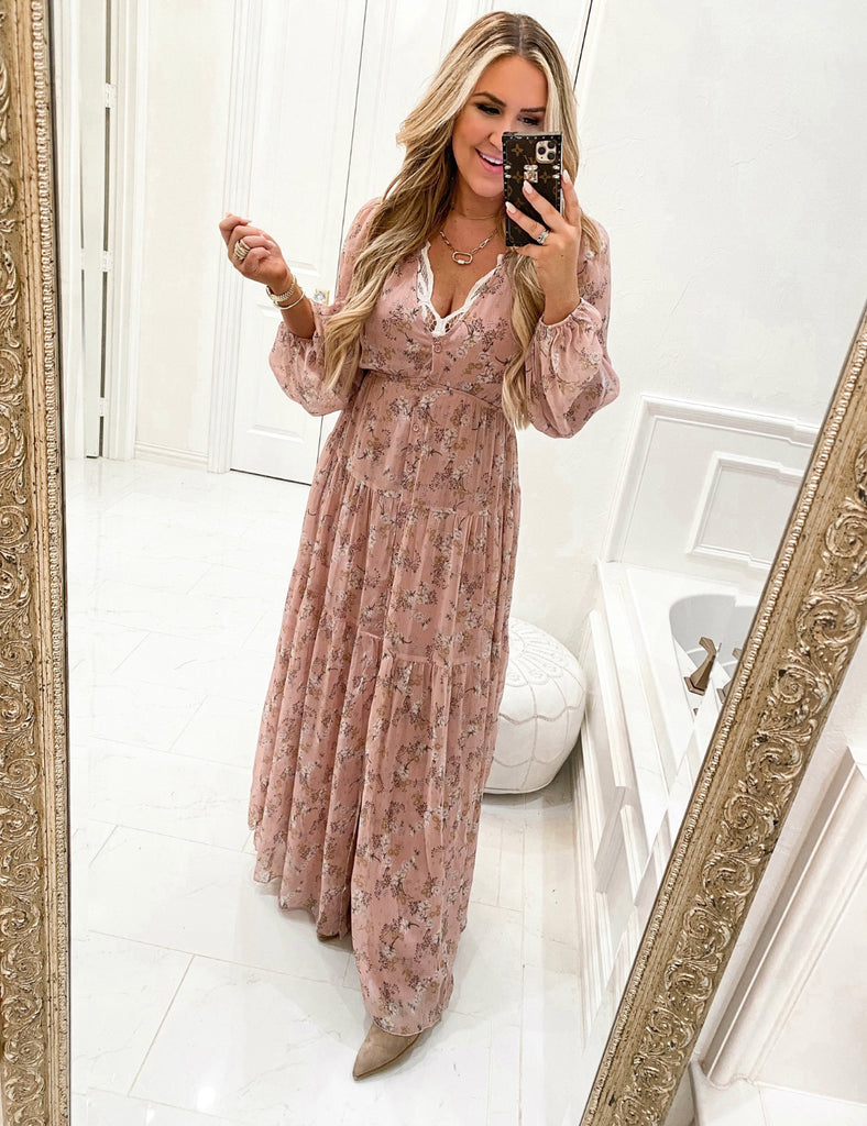 Aakaa Mauve Floral Long Sleeve Maxi Dress NWT- Size M Aakaa Mauve Floral Long Sleeve Maxi Dress NWT- Size M