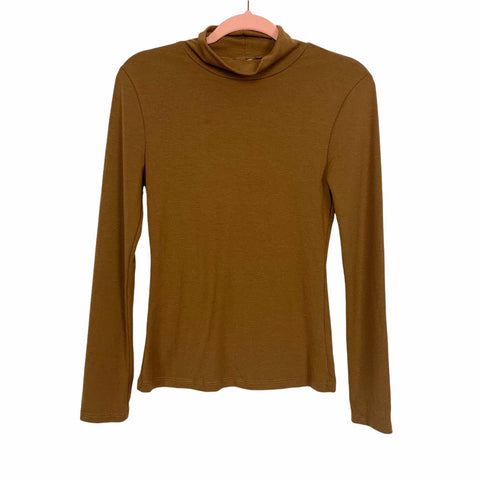 Glam Sesh Brown Mock Neck Long Sleeve Top- Size S